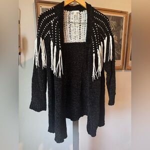 Cato chenille cardigan knitted black white tribal size XL
